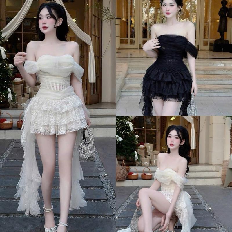 VÁY TRễ VAI KÈM GỌNG PHỐI REN TẦNG TUARUA SANG CHẢNH ĐI TIỆC