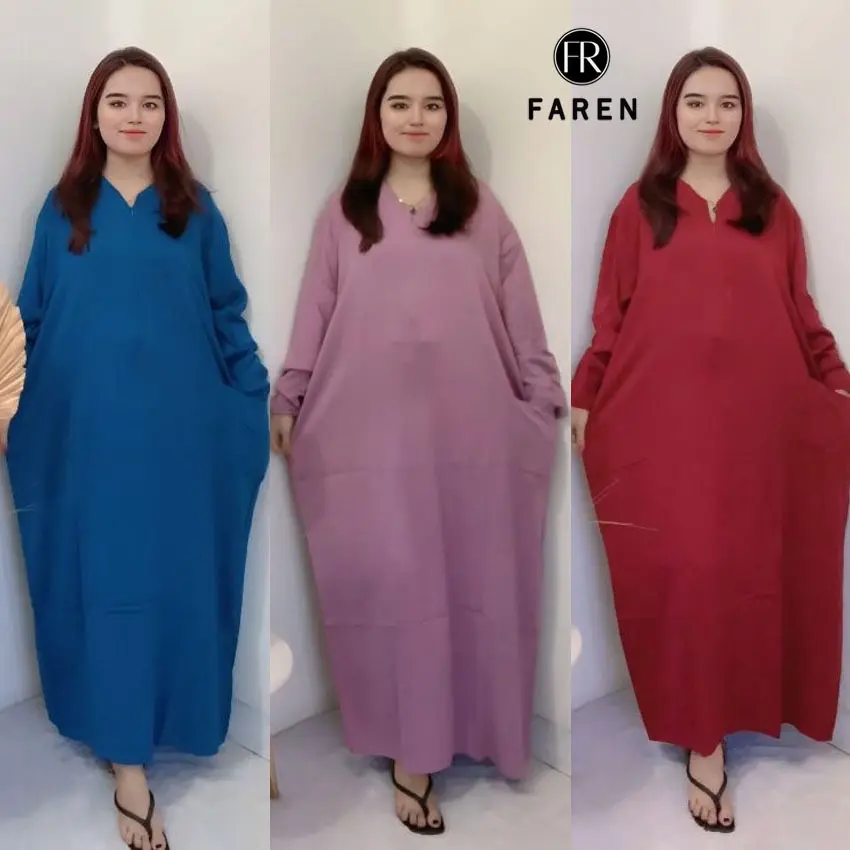 Daster Faren - Gamis Busui Panjang  Muslim Jumbo Rayon Polos Kekinian Motif