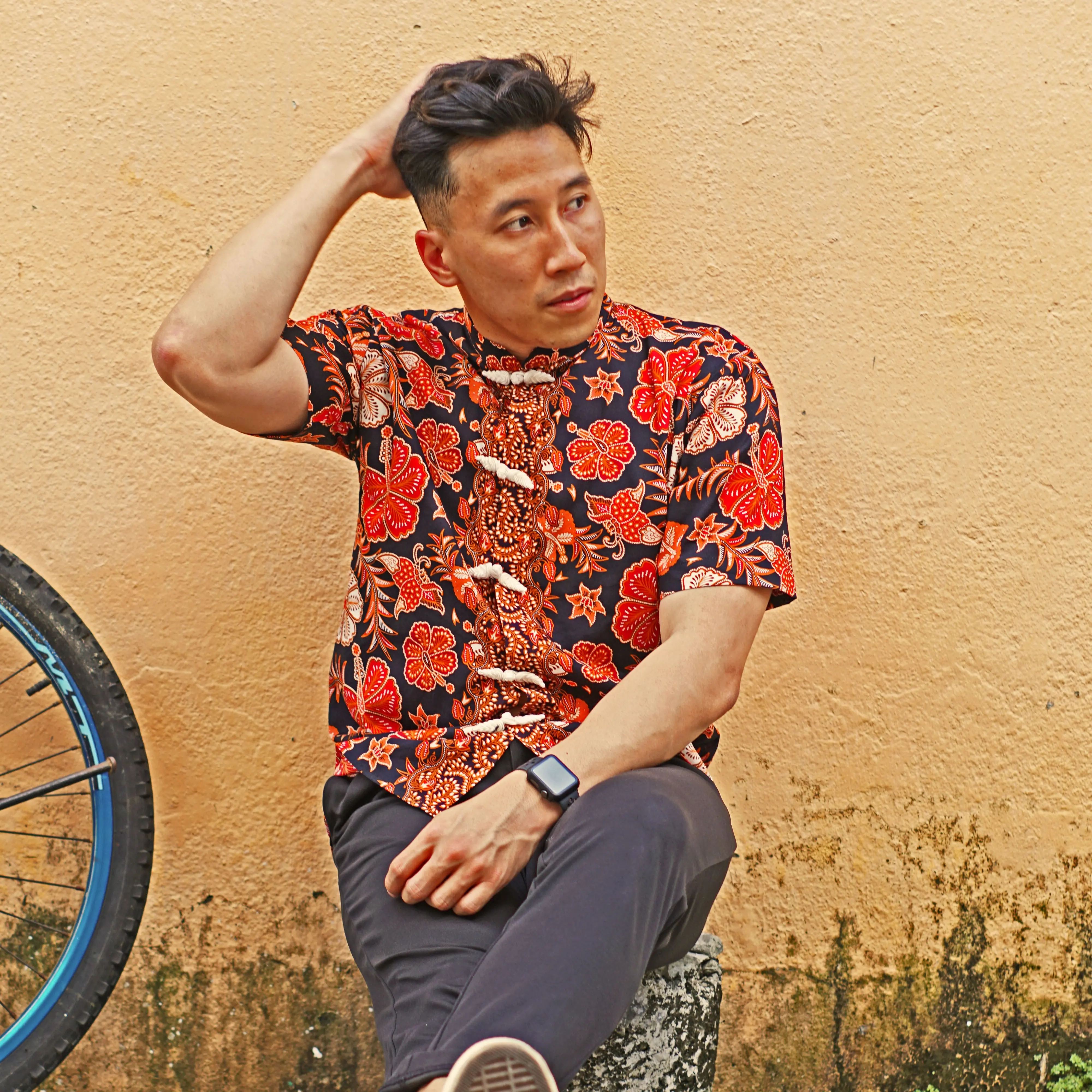 Men Batik Shirt Casual for Summer Spring Short Sleeve Regular Fit