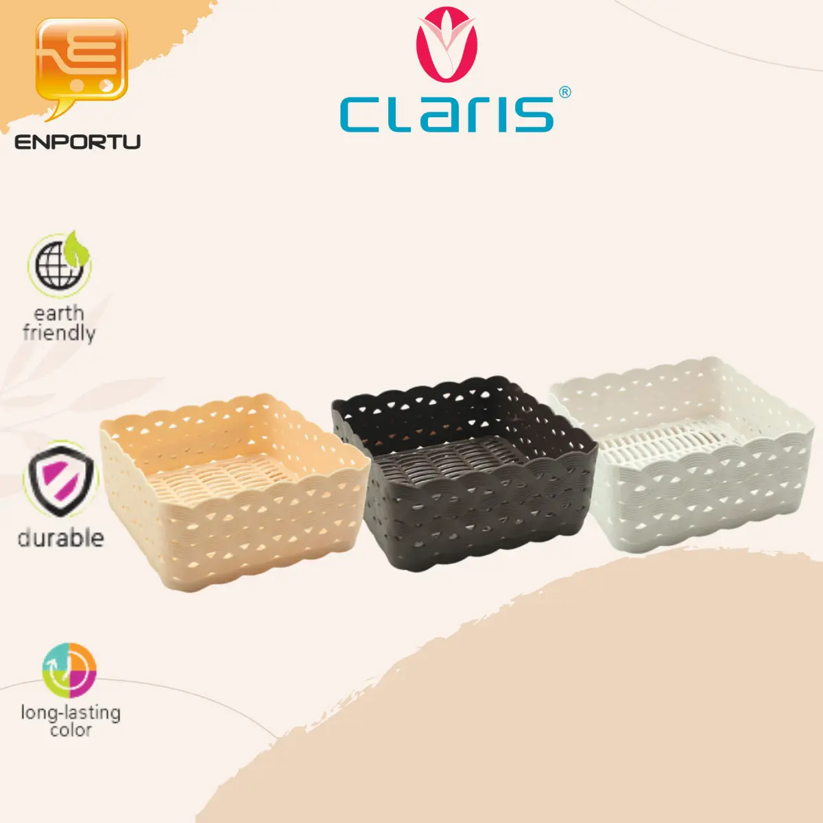 Claris Keranjang Organizer Serbaguna 1 pcs Motif Anyaman Rotan Plastik - Travessa Small 0560