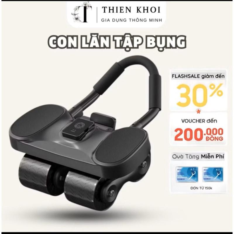 Con Lăn Tập Bụng Trợ Lực 4 Bánh Tặng Đồng Hồ Lót Gối ,Bàn Hít Đất, Thảm Tập -…