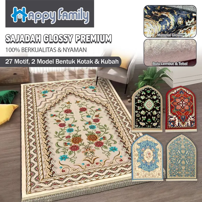 (HF) LOKAL Sajadah Kubah Motif Turki Elegan 70x110CM Glossy AntiSlip Lembut 0