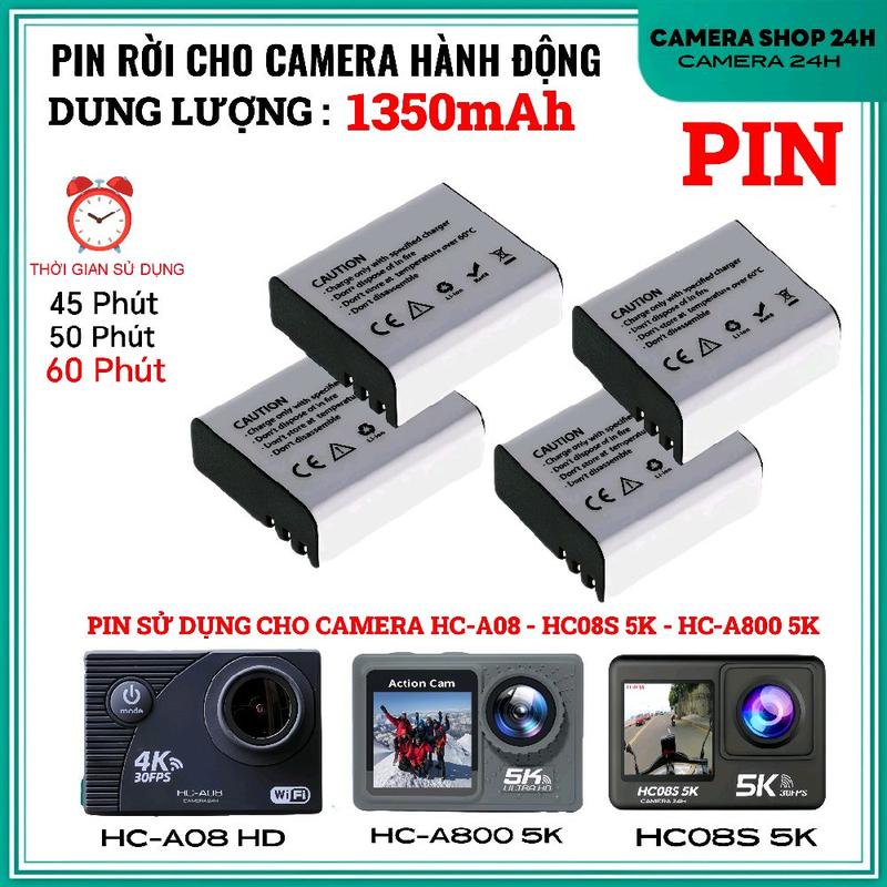 PIN dung lượng cao 1350mAh dành cho Camera hành trình Vlog Action Cam SJcam Eken H9r HC-A08 HC08S 5K A26 vv
