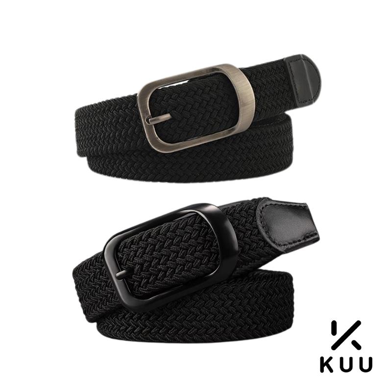 Thắt lưng co dãn nam nữ thời trang Kuu Clothes chất liệu vải co dãn dài 110x3cm mặt phủ kim loại 2 màu Xám Đen phong cách Âu Mỹ - Thắt Lưng KS Vải