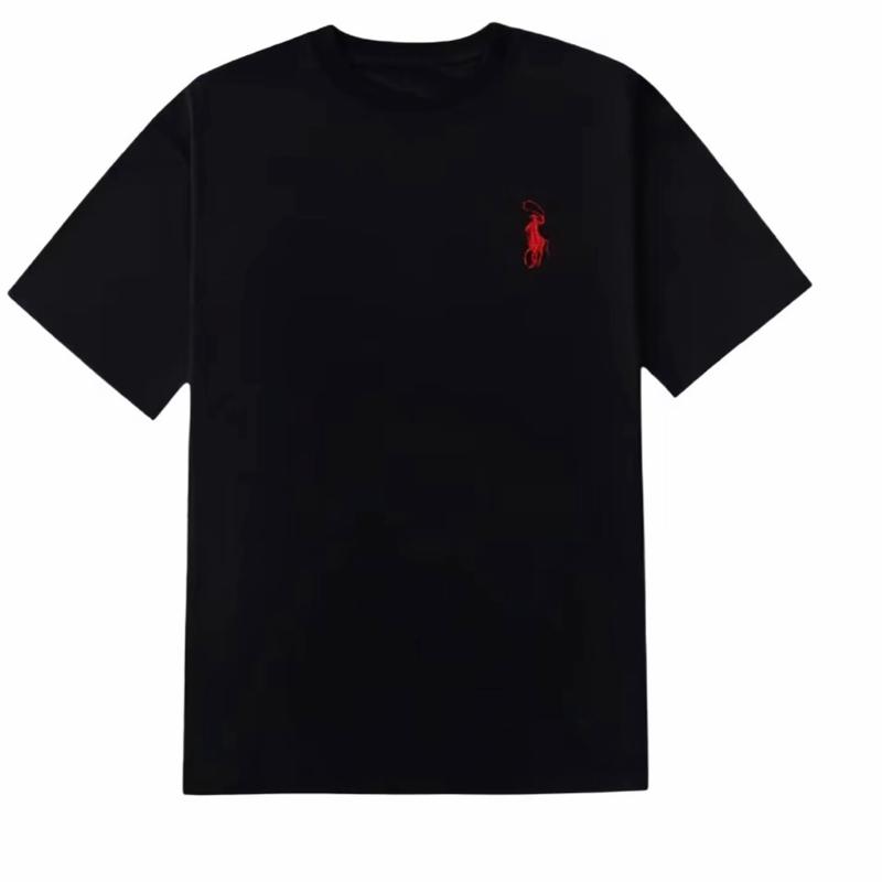 Nhận chuẩn hình Áo phông nam nữ thêu logo ngựa chất cotton 2c 250gsm có phối tay - phối vai