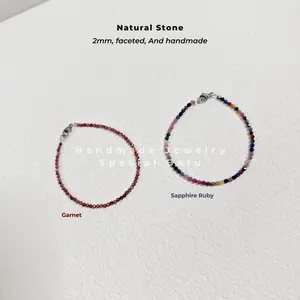 Gelang Batu Alam Kristal Asli Giok Wanita Stone Crystal Bracelet Tourmaline Garnet Sapphire Ruby Aesthetic 2mm