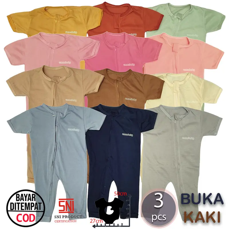 ummababyshop 3 pcs Sleepsuit Bayi Baru Lahir Buka Kaki Romper Bayi Jumper Bayi Pendek Panjang Baju Bayi Perempuan Laki Laki Set Newborn Perlengkapan Bayi Jumpsuit Baju Tidur Bayi 0 6 Bulan umma baby ummababy Polos 0