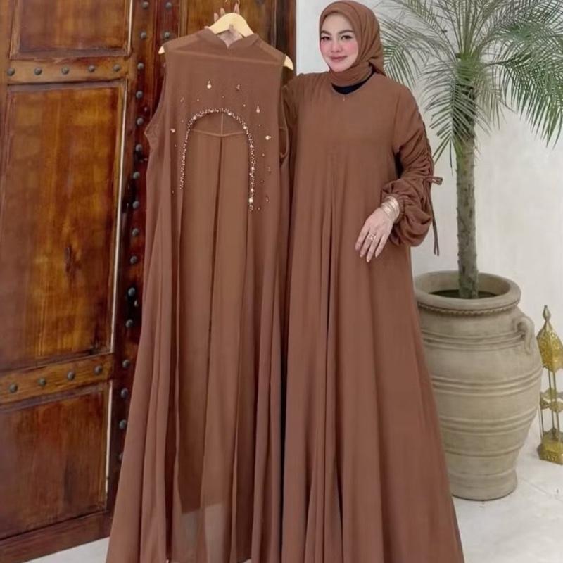 Elora Set Dress 2in1 Gamis Muslim Kondangan Matt Ceruty Babydoll Apk Payet Premium Nyaman Wanita Dewasa Mewah Pesta Remaja Motif Lebaran Simple Ibu Panjang Formal Gaun 1