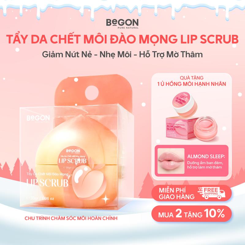 Tẩy Da Chết Môi Đào Mọng LIP SCRUB 30gr Tặng Ủ Hồng Môi Hạnh Nhân ALMOND SLEEP 5gr Dưỡng Ẩm Mềm Mịn Cải Thiện Sắc Môi Hồng Tự Nhiên