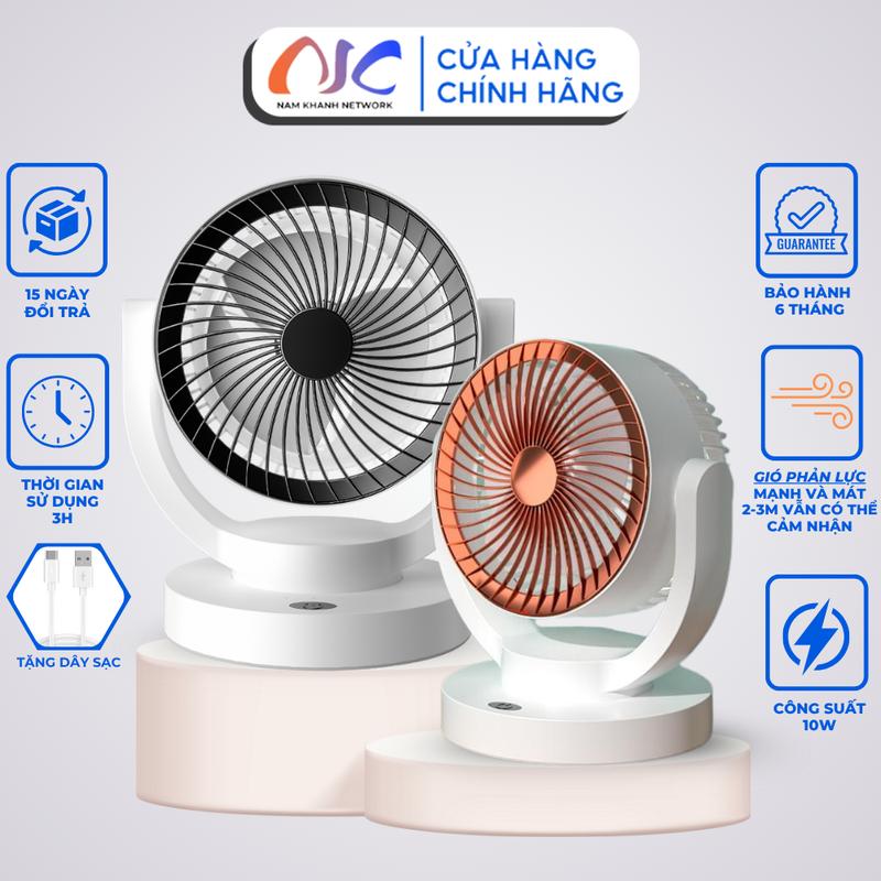 Quạt Tích Điện Cao Cấp NKC8, Công Suất Lớn, Cánh Quạt Xoắn Ốc, Pin Lithium, Bảo Hành 1 Năm
