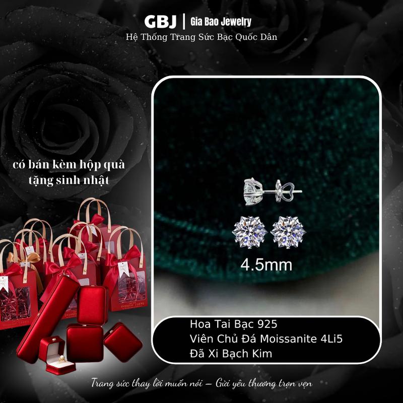 1 ĐÔI Hoa Tai Bạc 6 Chấu Tim Đôi chốt vặn Viên Chủ Moissanite 4Li5 XI KIM Sang Trọng Phong Cách Unisex GBJ963