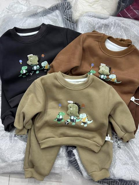 GẠO.BABY Set nỉ ĐÍNH KHỦNG LONG lót lông siêu ấm áp cho bé by GẠO BABY
