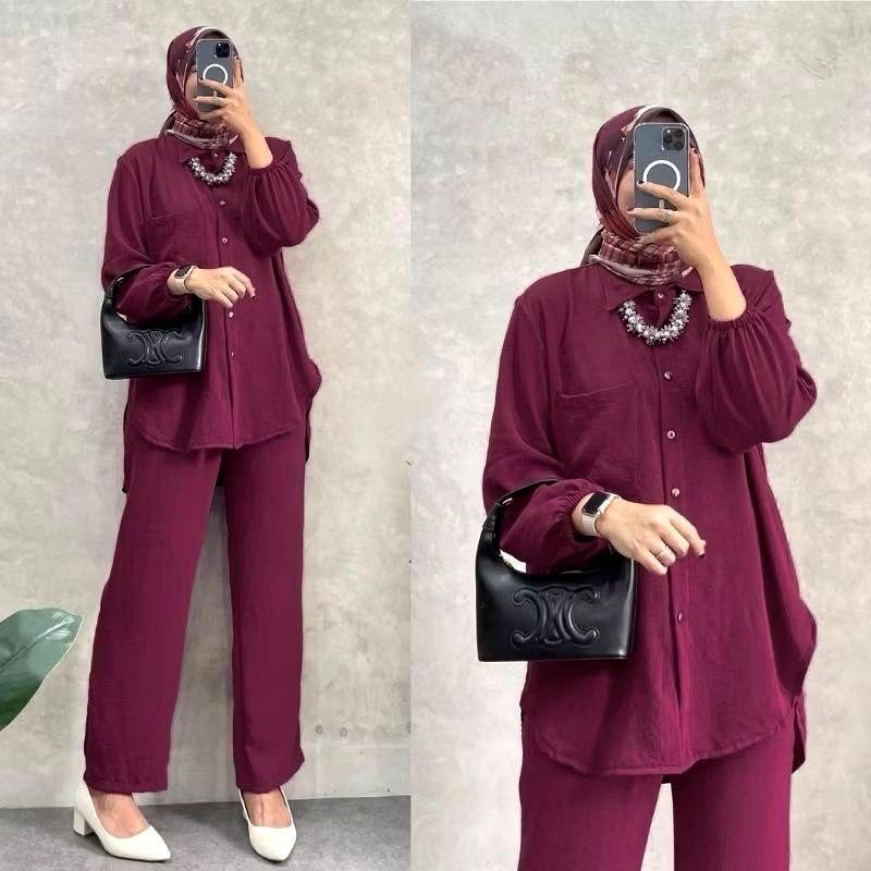 One Set Cargo Crinkle Airflow | Setelan Langan Panjang Celana Cargo Terbaru | Best Seller Kekinian Atasan dan Bawahan Ternyaman | One Set Korean Style All Size Fit To XL | terbaru Variasi Kulot Dewasa Tunik Baju Kancing Loose Linen 6