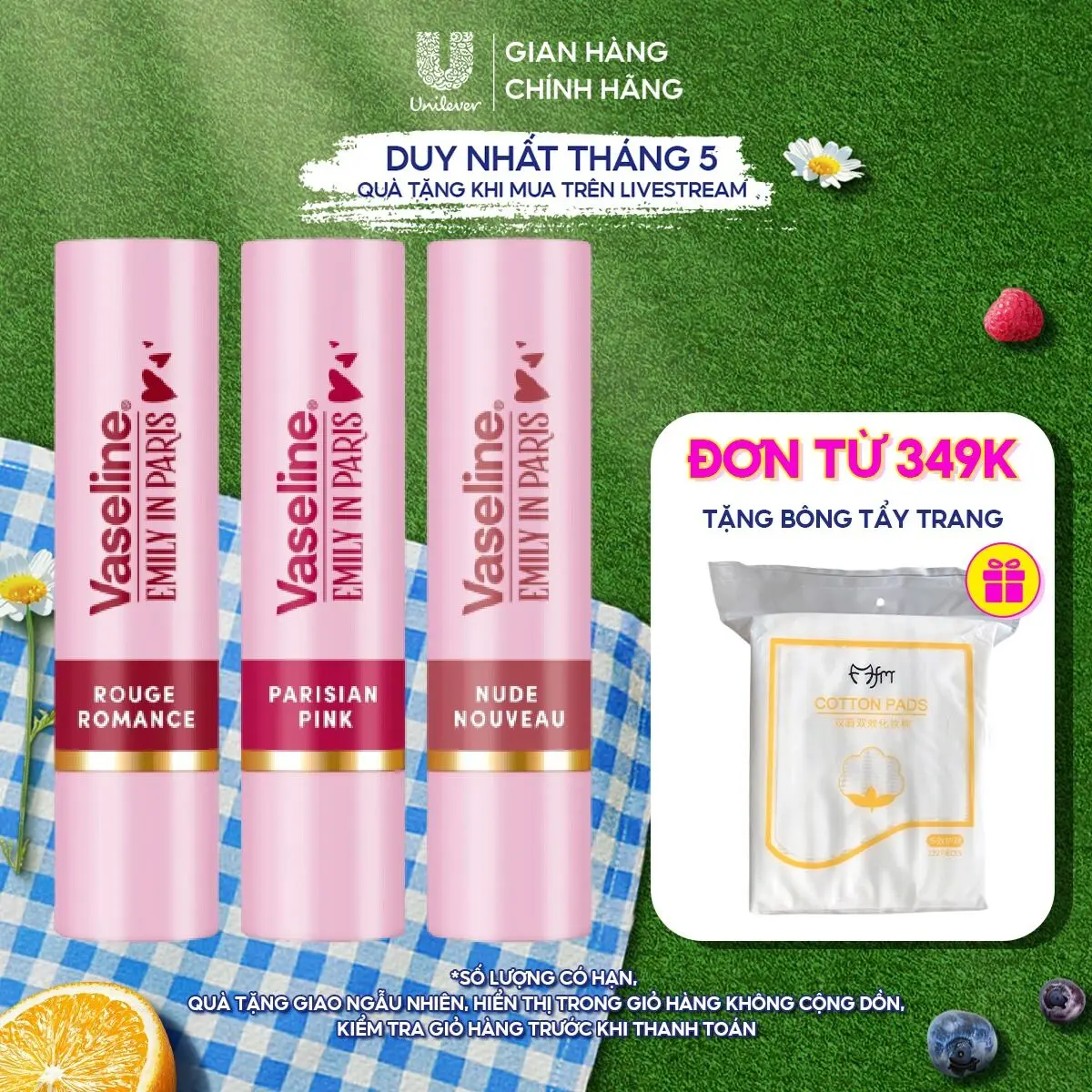[Live] Son màu dưỡng môi Vaseline Emily In Paris Tinted Lip Balm 3g (tùy chọn)