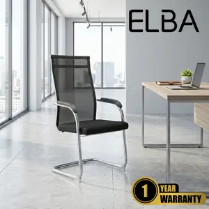 Elba 4010 - Kursi Hadap Jaring Rapat Meeting Nyaman & Elegan Hitam Polyester Sandaran Tinggi 66 cm Garansi 1 Tahun - Besi, Chairs