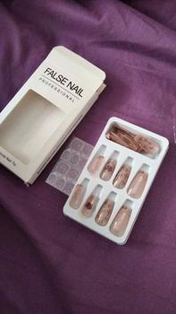 Product Review of 24pcs Long Ballerina Fake Nails Leopard French Red Edge Rose Flower Full Cover Press on Nails DIY Detachable from T**👩 0