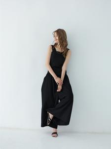 新作 コットン・リネン ワイドレッグパンツ／スカート、無地 ルーズ フィット レディース ロング ワイドレッグ 夏・春ファッション