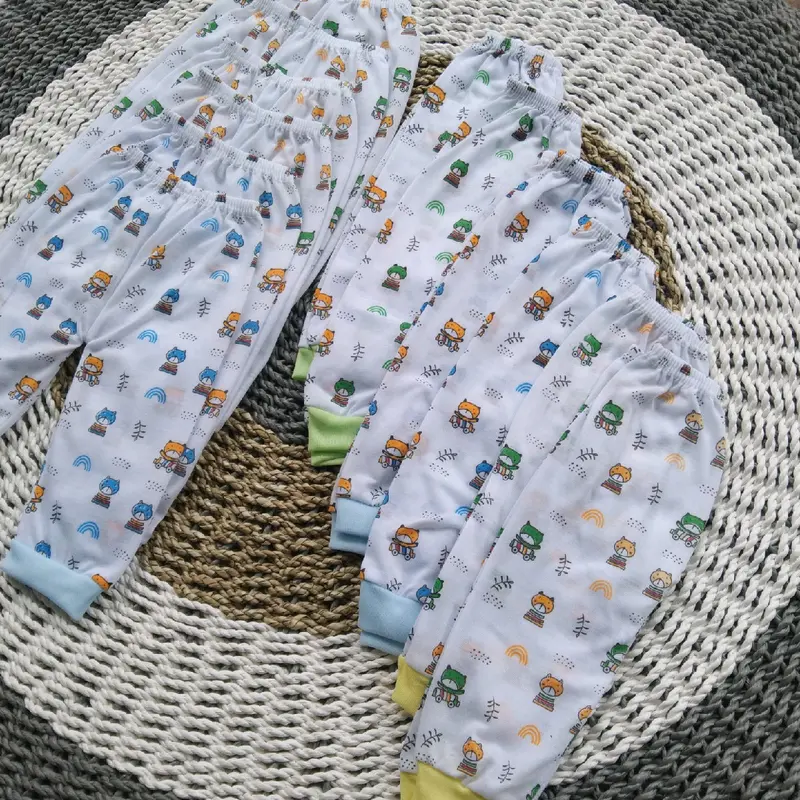 Celana Panjang Bayi Laki-laki Perempuan 0-12 Bulan Putih Full Print Halus Dan Lembut Hewan Anak-Anak Lutut 3