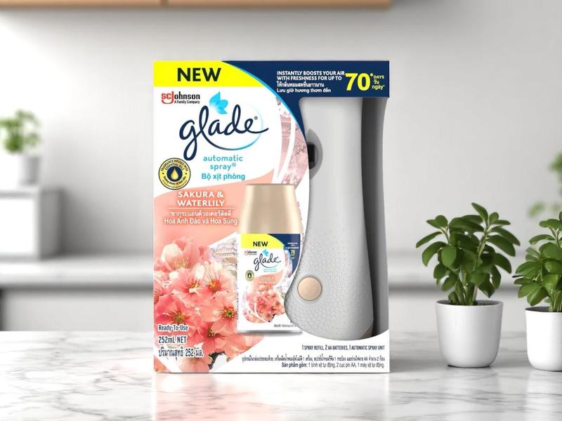 Bộ máy xịt phòng tự động Glade hương Hoa Anh Đào & Lily (SAKURA & WATERLILY) Dầu Thơm Phòng Dầu Thơm Dầu Thơm Phòng Dầu Thơm