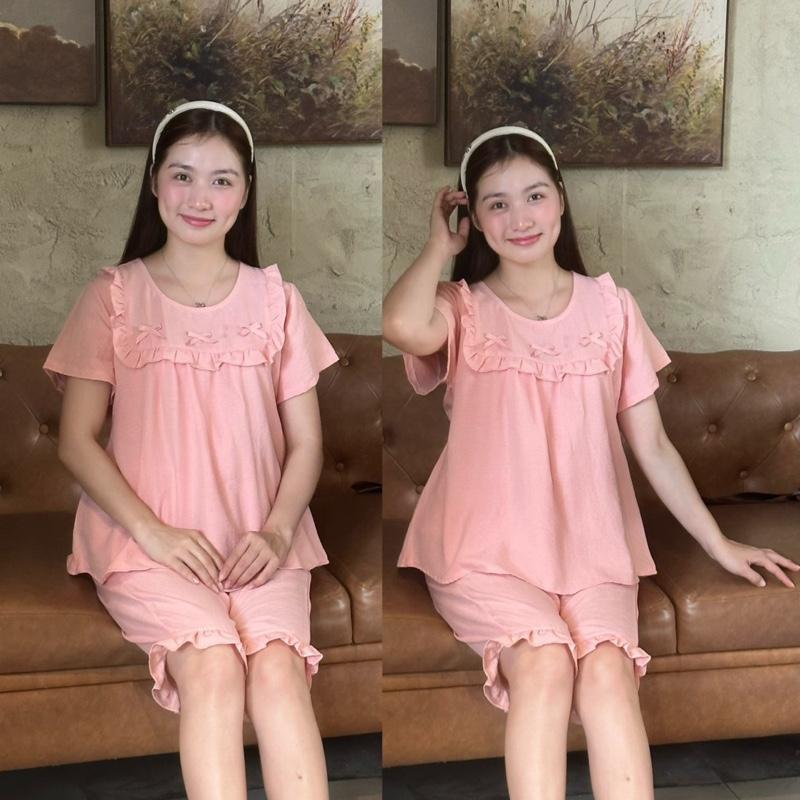 XẢ KHO Đồ bộ bầu LỬNG ĐÍNH NƠ vải coton hàn form Babydoll - ĐẦM BẦU PHI YẾN