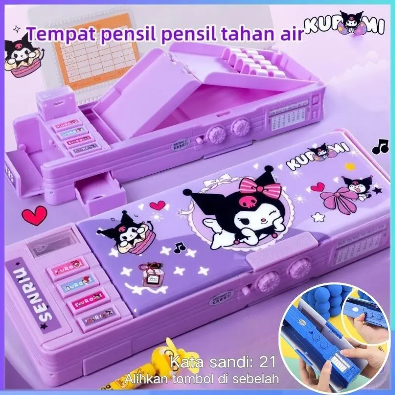 【COD】Kuromi Kotak Pensil Lapis Ganda Berkapasitas Besar Kuromi Tempat Pensil Password Multifungsi Lucu Termasuk Rautan Pensil kotak alat tulis
