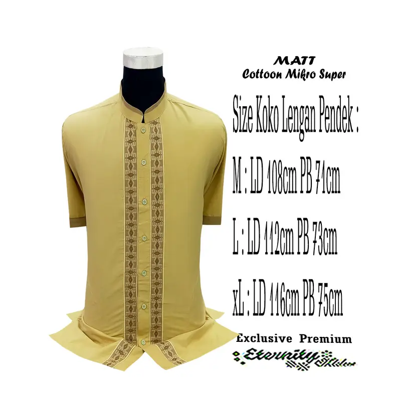 Eternity Moslem Baju Koko Pria Bordir Lengan Pendek Putih Katun Muslim Dewasa Kombinasi Baju Koko 3