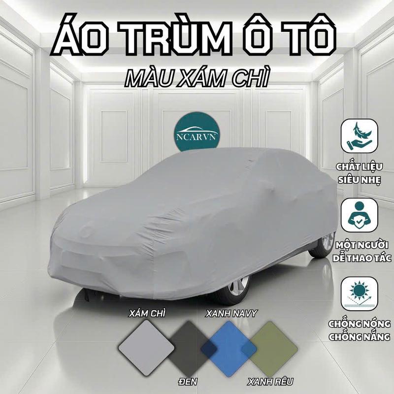 Áo trùm ô tô, thiết kế nhỏ gọn, thẩm mỹ, ôm sát thân xe, thương hiệu Ncarvn - Màu xám chì