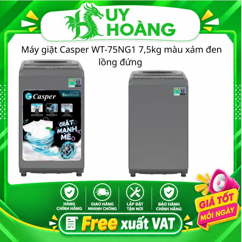 -Máy giặt Casper WT-75NG1 7,5kg màu xám đen lồng đứng