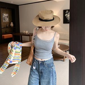 Áo Yếm Thiết Kế Ghép Ren, Dễ Thương Và Gợi Cảm, Cổ Thấp, Tấm Lót Cố Định Thích Hợp Cho Trang Phục Thể Thao Và Có Thể Tái Sử Dụng, Phong Cách Dễ Phối Đồ Hông Lưng Đẹp