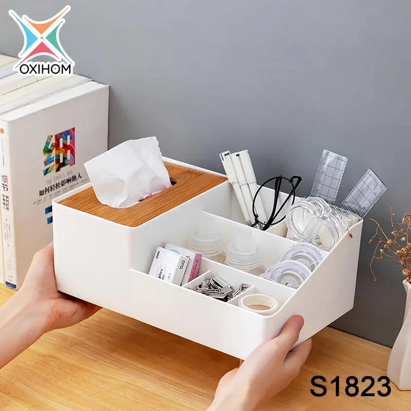 Oxihom Tempat Tisu Rak Kosmetik Rak Make Up Stationary Rak Dapur Kotak Tissue Kayu Plastik Penyimpanan 2