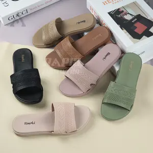 Sendal Selop Wanita santai harian motif rajut bahan full karet empuk dan nyaman size 37-40