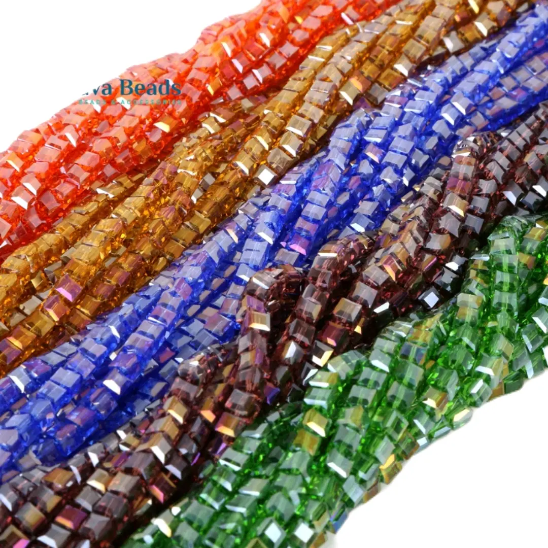 Manik Kristal Ceko Kotak Warna AB 8x8mm    Ceko Kotak AB 8x8mm Hadiah