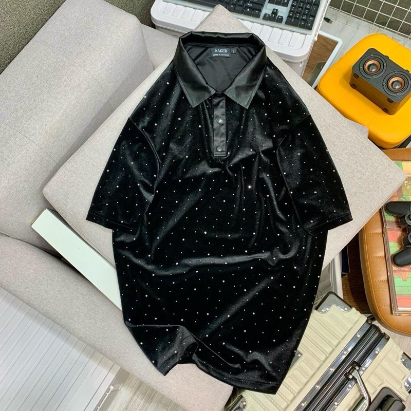 Áo polo nhung đính đá nam co dãn 4 chiều sang trọng Menswear