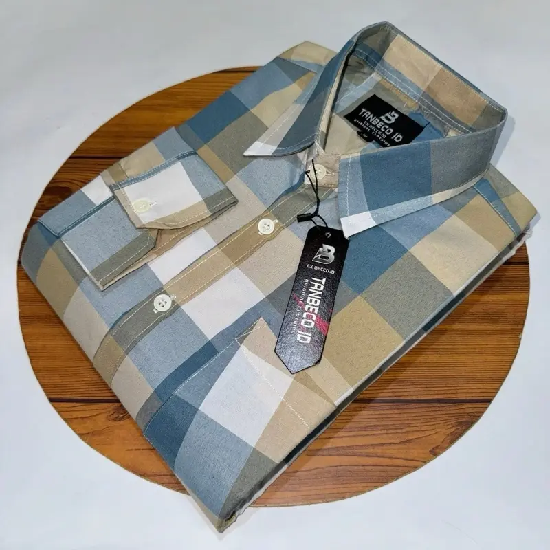 kemeja kotak kotak pria lengan panjang kemeja Cowok Motif Casual