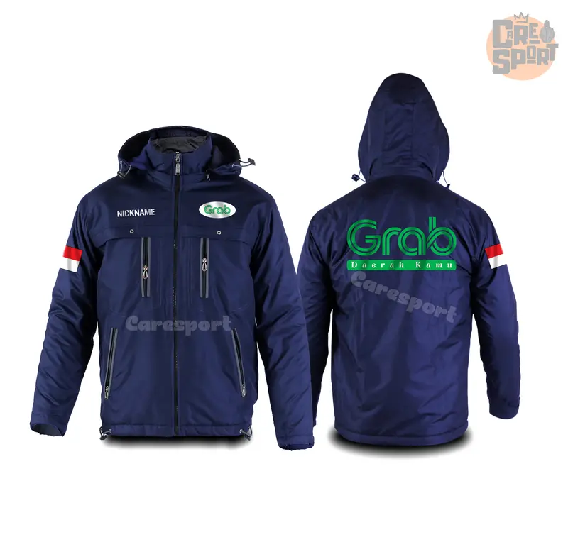 Jaket Ojol Berkualitas untuk Pria dan Wanita GRAB custom nama daerah area bebas bisa request bisa polos - CLIMBER Gunung Panjang Parasut 2