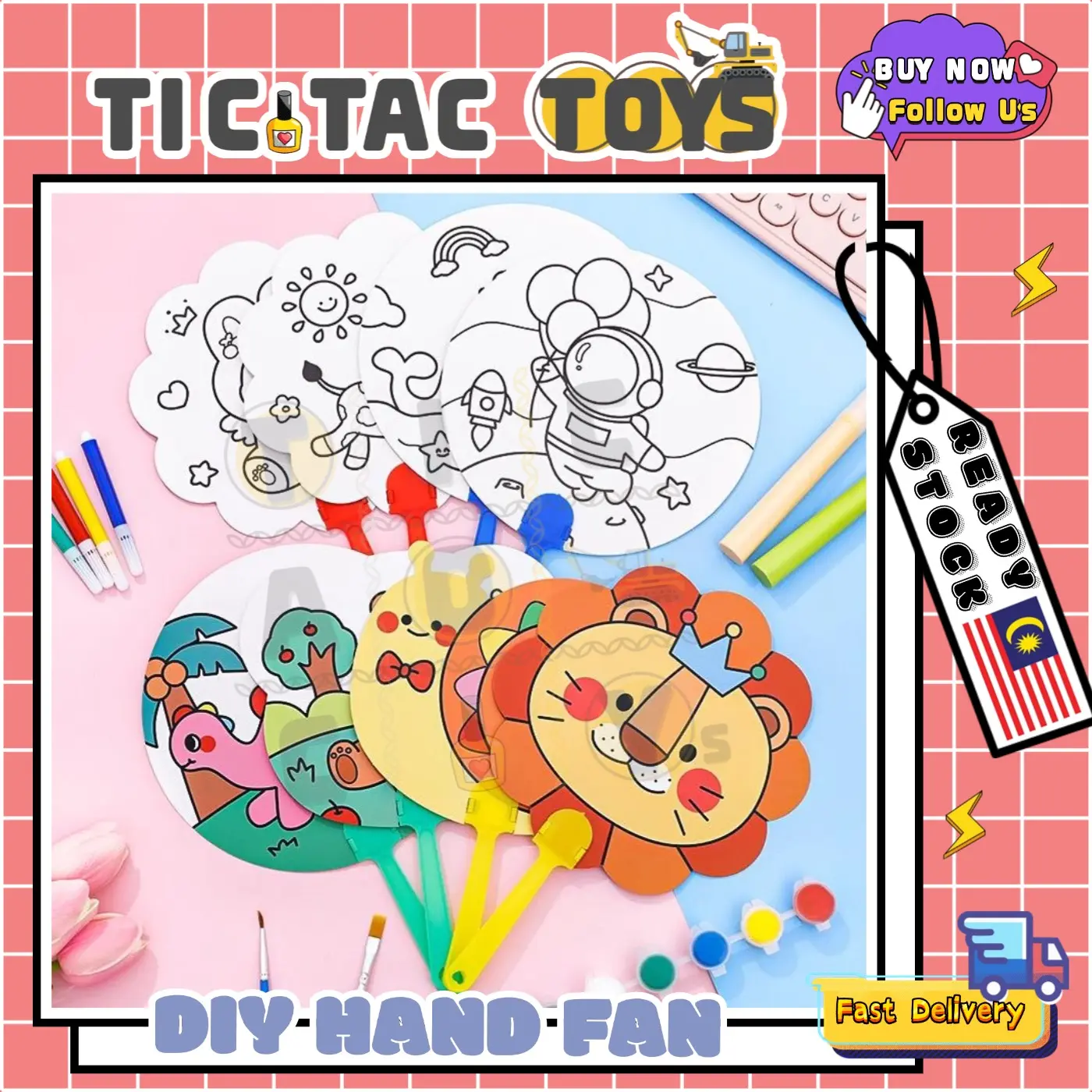 Kids DIY Art & Craft Activities Colouring Hand Fan Kindergarten Coloring Cartoon Fan DIY Painting Kits For Kids Toy Child