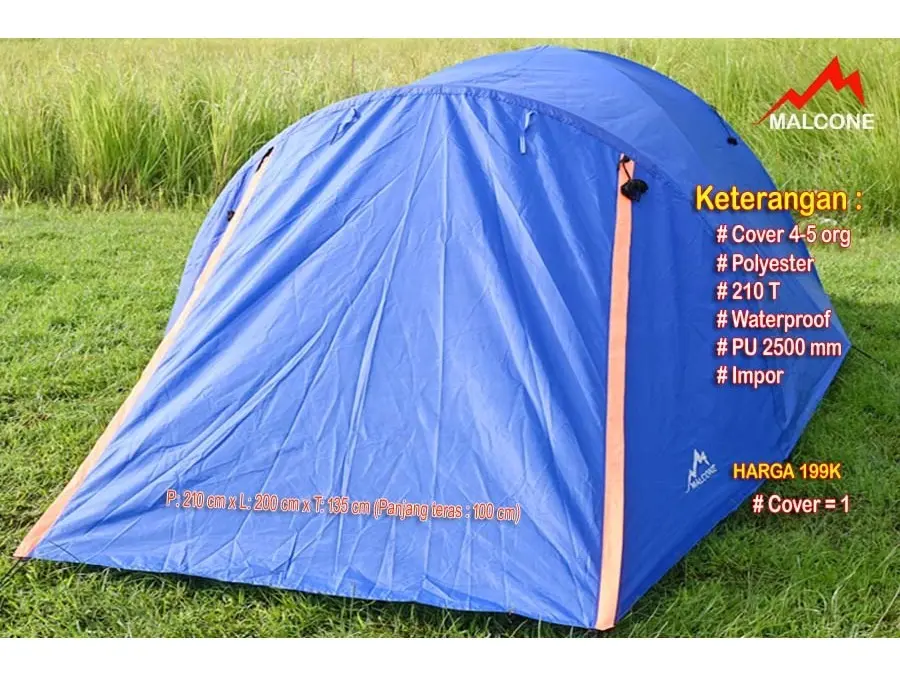 (Bukan Tenda) Cover atau Outer Tenda Dome 4-5 Org Waterproof Polyester 210T PU2500MM Belum Termasuk Tiang Teras