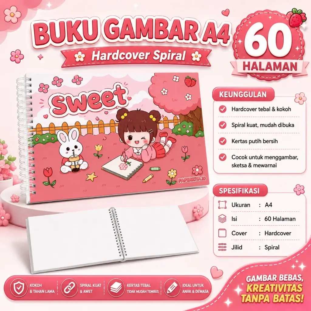 Drawing Book Buku Gambar A4 Hardcover Spiral 60 Halaman Buku Sketsa Mewarnai Anak Kertas Putih Tebal