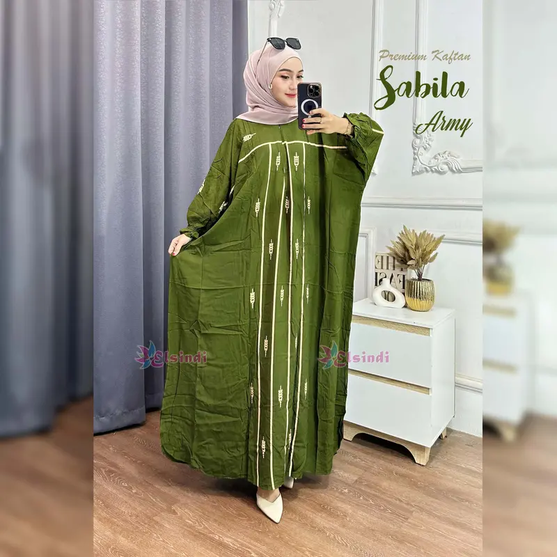 Elsindi Batik Sabila Dress Kaftan Rayon Premium Modis Gaya kekinian Super Adem Nyaman Dipakai kaftan dress gamis kaftan 2025  model  baru Jumbo kaftan kelelawar 4