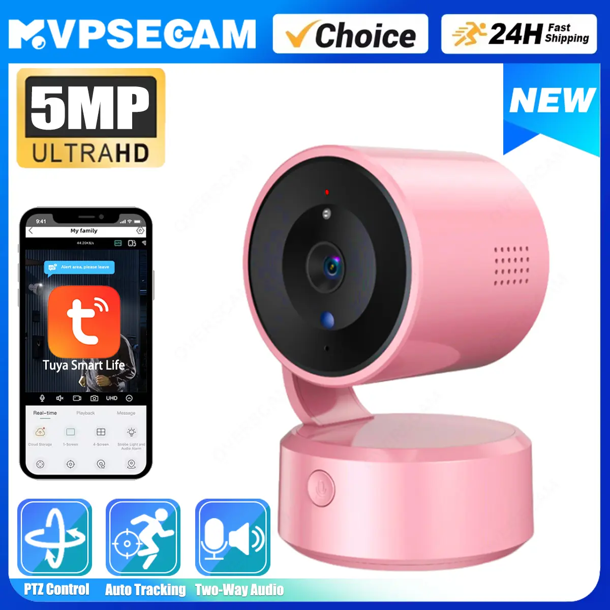 Tuya Smart 5MP Indoor Baby Monitor WiFi IP PTZ Camera Surveillance Camera Auto Tracking Night Colour 2-way Communication Camera