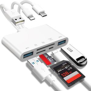 5in1メモリーカードリーダー USB OTG対応 SDカードリーダー iPhone・iPad・Android Type-C対応 データ転送・写真管理に便利な多機能アダプター