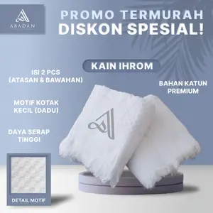 Kain Ihrom Pria 1600Gr - Ihram Katun Dewasa Premium Dingin Halus Perlengkapan Haji Dan Umroh Motif Kotak Kecil (Dadu)
