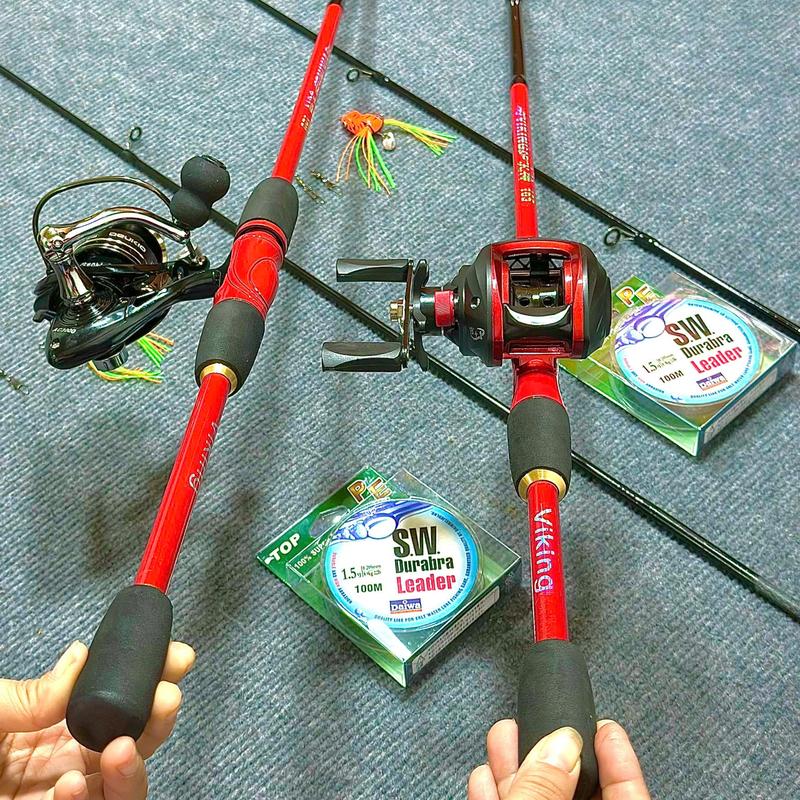Combo Cần Lure Máy Đứng Và Máy Ngang VIKINH HOẢ THẦN Và Máy Deukio AC kèm Phụ Kiện Giá rẻ Bắt Cá Đi Câu Fishing Câu Cá