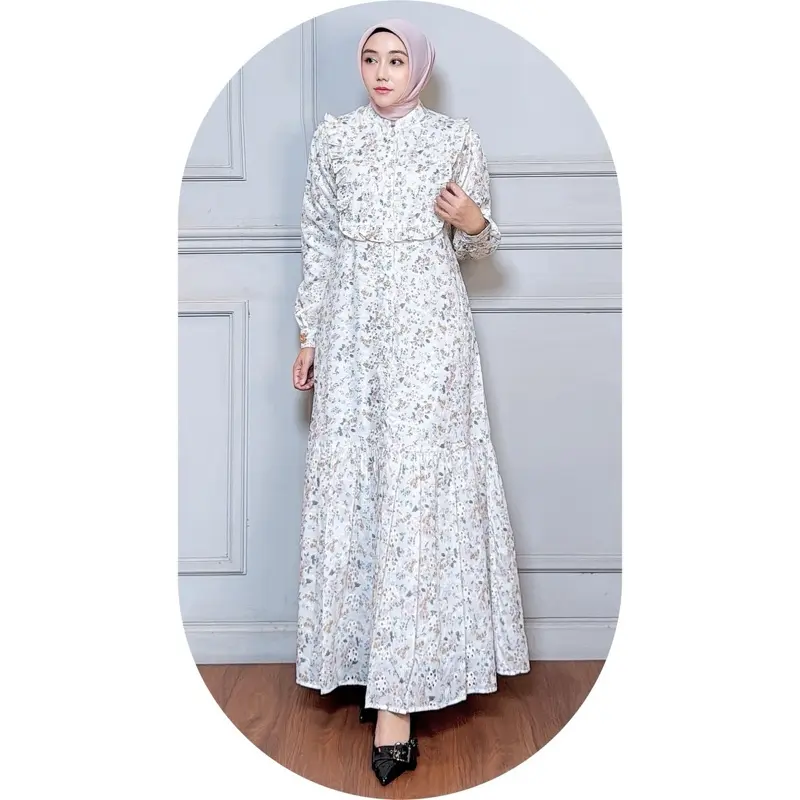 MOZHA SHAFURA. Cloth- ALIKHA DRESS Bahan Katun Bordir Kerancang Gamis Motif Wanita Panjang Berpuring Nyaman Halus Lembut Kancing Busui dan wudhu friendly Casual Mewah Formal Simple Elegant Muslim Kombinasi Kerah Variasi Kotak 3