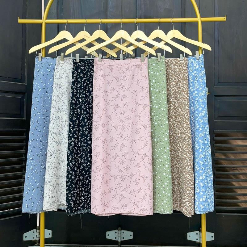 Floral Skirt | Rok motif bunga| Korean skirt | Rok A line | pattern midi skirt | Korean Style | Rok wanita Panjang Casual Bawahan 7