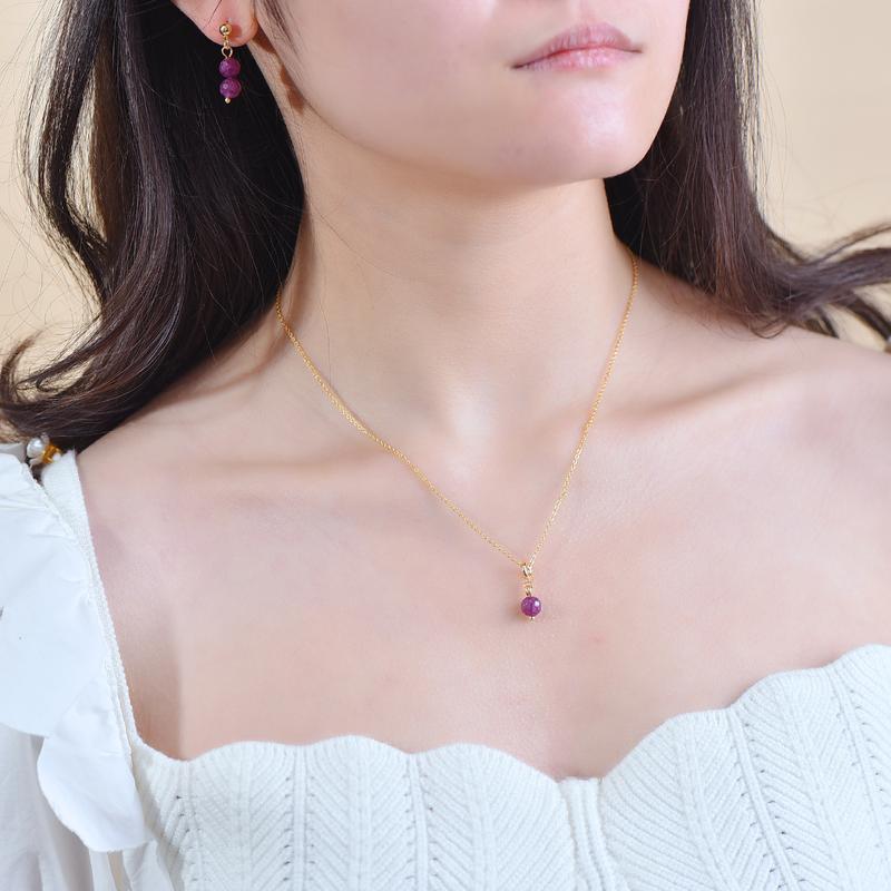 Bộ Vòng Cổ Ruby, Mặt Dây Chuyền Tròn 6.5Mm, Charm Ruby Tự Nhiên, 18k, Quà Tặng Nữ, Hình Chữ O Thông Dụng, Có Thể Điều Chỉnh, Chiều Dài 45cm, Bông Tai S925, Đá Ruby Tự Nhiên 1