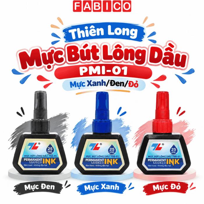 Combo 2 Lọ Mực Bút Lông Dầu Thiên Long PMI-01 Màu Xanh/ Đen/ Đỏ Dùng Để Châm Mực Cho Bút Lông Dầu