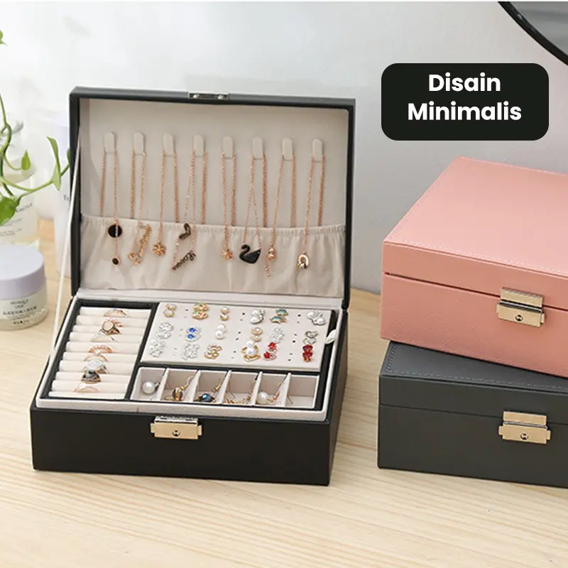 Dejavu Kotak Perhiasan Jewelry Box Display 2 Layer Storage Box Organizer Kalung Makeup Box Cincin Gelang Anting Jam Tangan Tempat Penyimpanan Travel HDK310 7