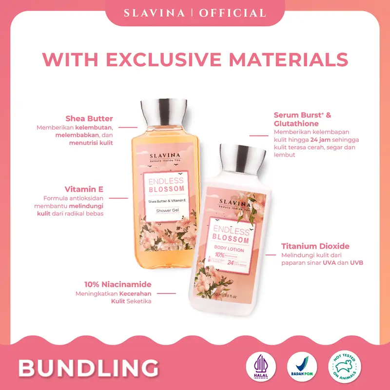 SLAVINA Endless Blossom Paket Body Lotion & Shower Gel - Sabun Mandi Cair Nagita Slavina Wangi Tahan Lama Melembabkan Memutihkan Kulit 1