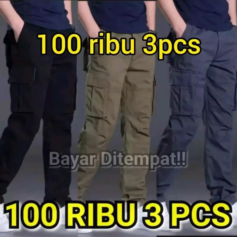 PROMO 100RIBU ISI 3 CELANA PANJANG CARGO SKENA DEWASA Pria Hitam Katun Cowok Distro  Formalpants skena celana panjang skena Fit Slim Loose Casual Outdoor Wanita Stretch Pendek 0